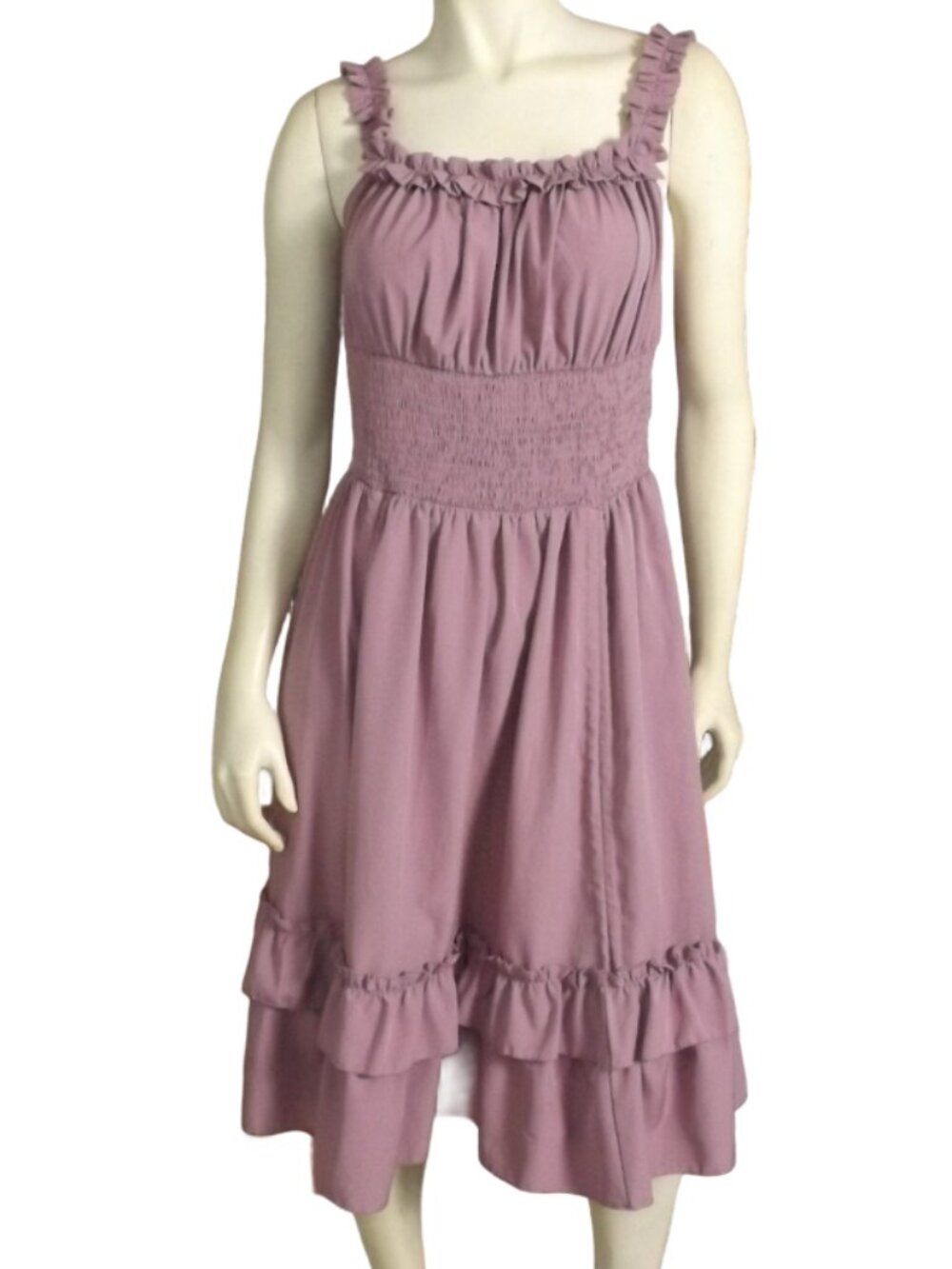 SCARLET DARKNESS Dress, L, Pastel purple, Ruffle shoulders/straps, Cinch Skirt - Picture 2 of 14